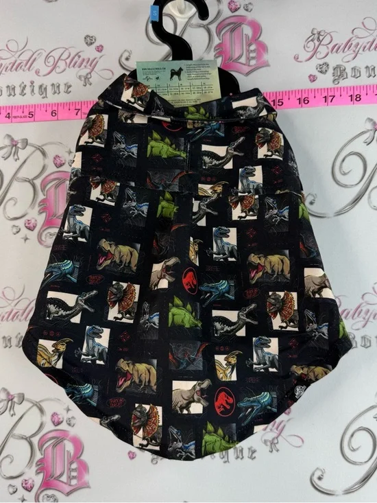 Jurassic World Pet shirt Button-Up Shirt - Black with Multicolor Dino Print - Picture 2 of 12